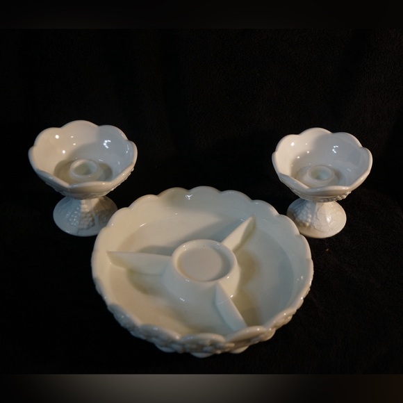 Elegant White Paneled Grape Milk Glassware